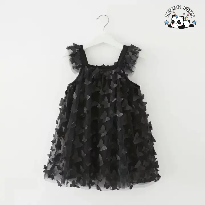 LEZONKIDS - Novo design de vestidos de tule para meninas com borboleta sólida e fivelas, secagem rápida e fofa